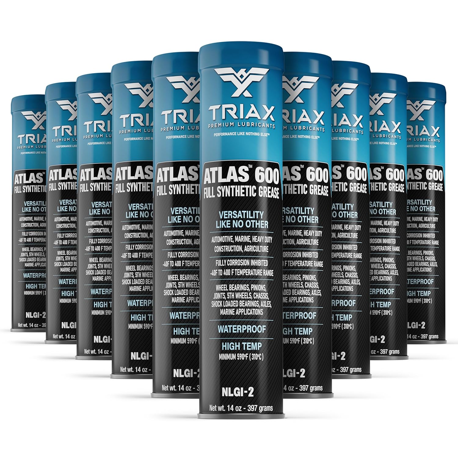 TRIAX Atlas 600 Blue Grease – Full Synthetic, NLGI-2 – Heavy Duty, High Temp (204°C) – Waterproof Marine Grease for Wheel Bearings, U-Joints, and High Load Applications