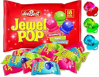 Dee Best Jewel Pop Individually Wrapped Variety Party Pack – 18 Count Ring Candy Lollipop Suckers Assorted Flavors