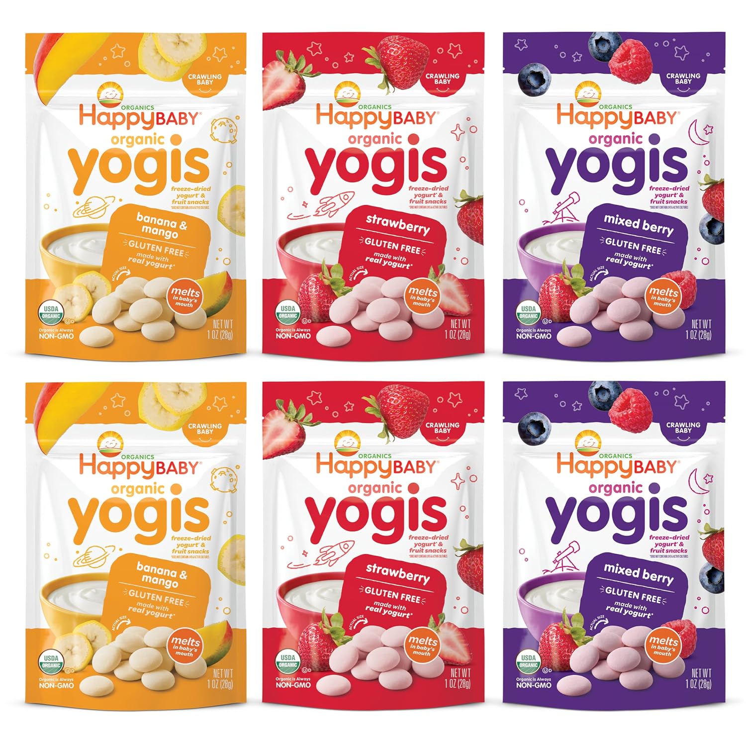 HAPPY BABY Yogis, Yogurt Bites Variety Pack, 1oz Pouch (6 Pack)