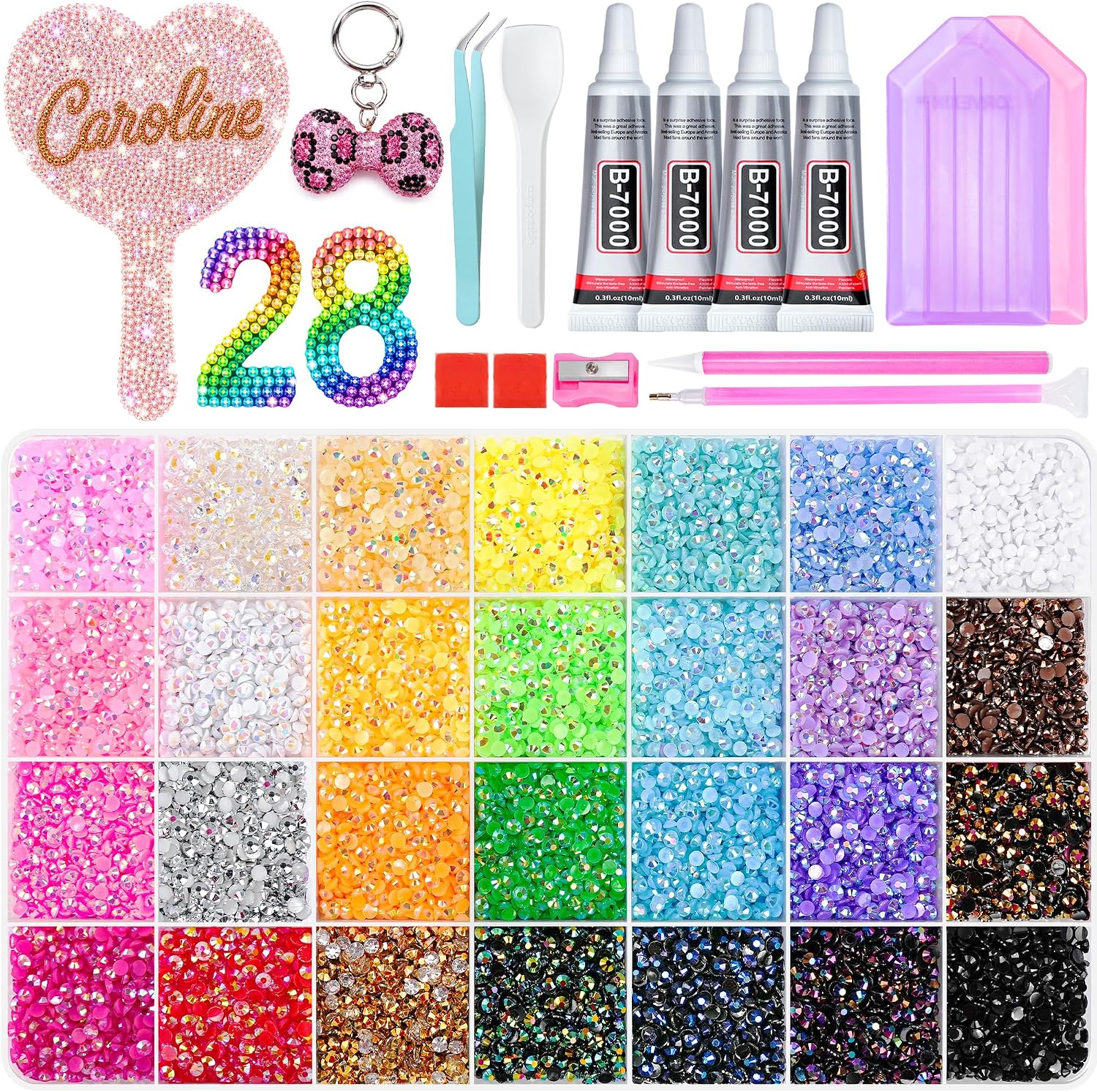 3mm Jelly Rhinestones for Bedazzling, 40000Pcs Bedazzling Kit with Rhinestones 28 Colors Diamond Nail Gems Bedazzler Kit with Glue Tweezers and Tools