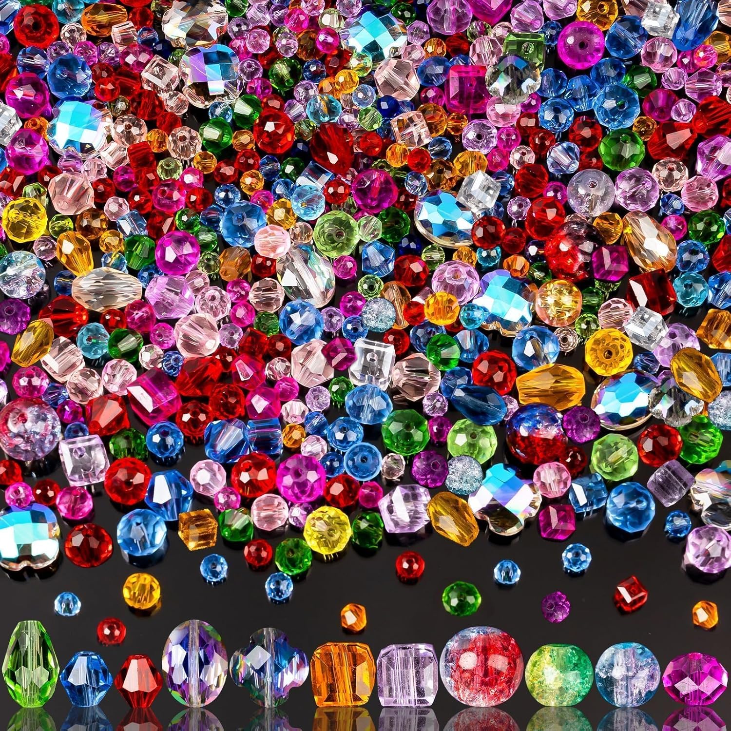 636pcs Glass Beads for Jewelry Making - Colorful Rainbow Craft Crystal Beads with Loose Beads Sparkly Beads Hole Drilled DIY for Bracelets Craft Earrings Making
