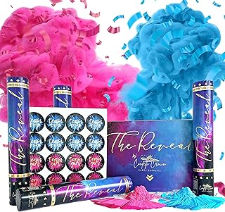 Confetti Crown Baby Gender Reveal Confetti Powder Cannon | 12” [PACK OF 4] 2 Pink & 2 Blue - 100% Biodegradable Confetti & Powder Smoke (Pink/Blue)