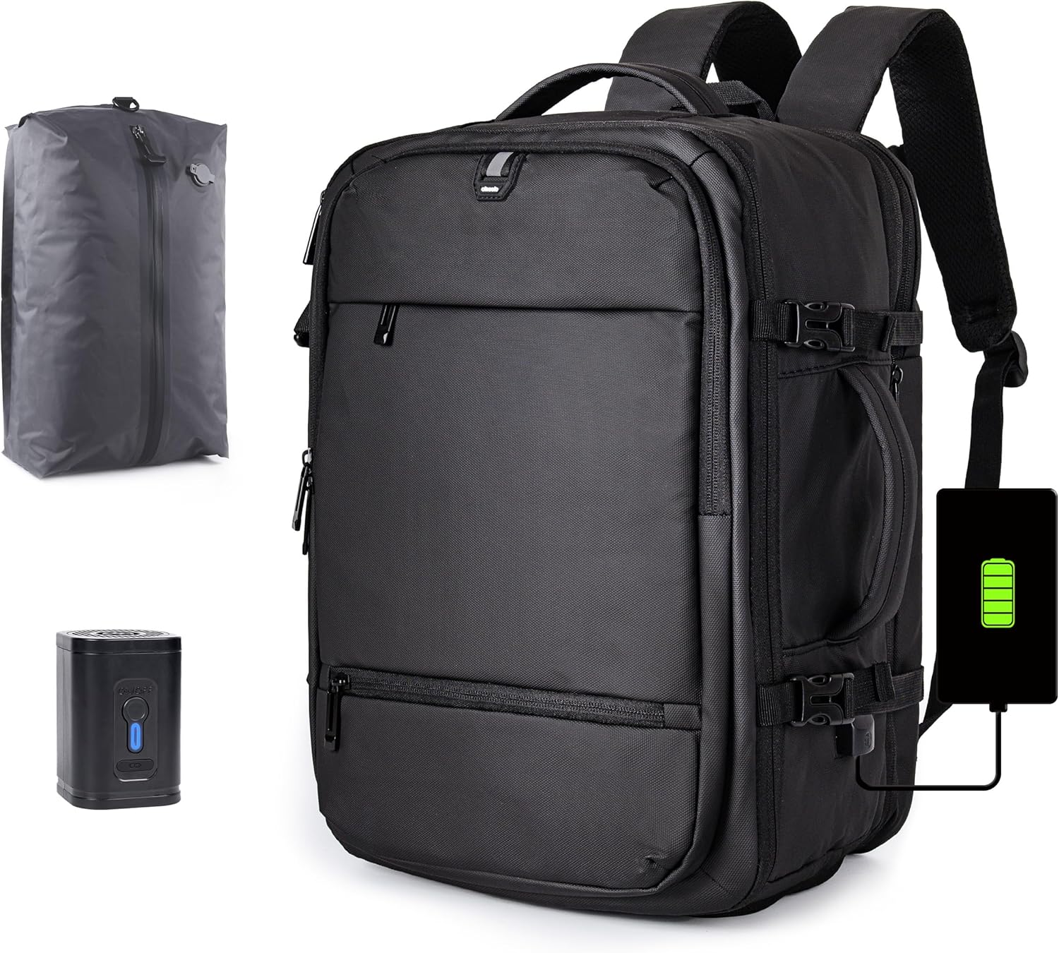 Vacuum Seal Backpack for Travel with Pump, 60L Expandable Backpack with Detachable Vacuum Compression Bag Waterproof Carry On Large Travel Bag for Airline Laptop Backpack with Shoe Compartment