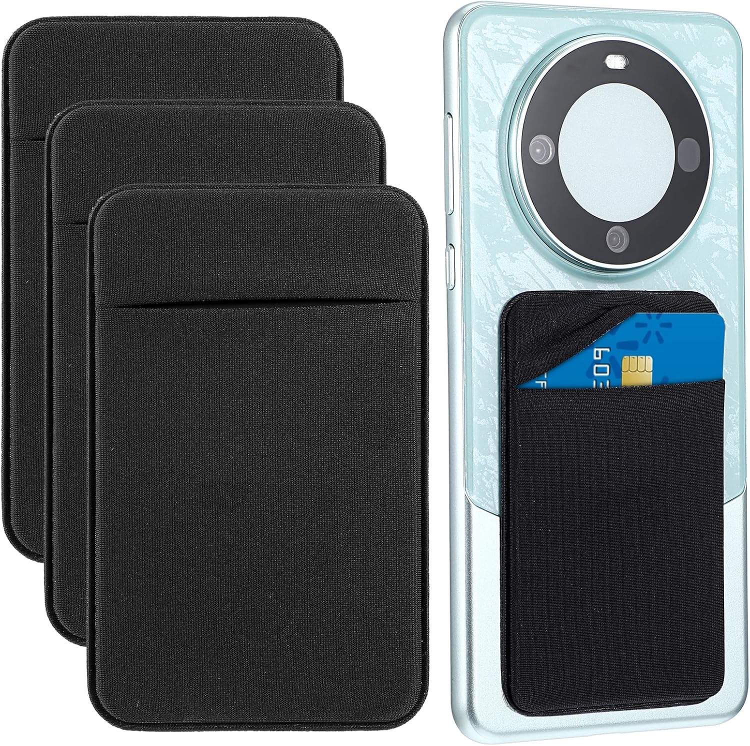 Dimeho 3 Pack Adhesive Phone Wallet Phone Card Holder Stick On Card Holder for Phone Case Credit Card Holder for Back of Phone Compatible with Most of Cell Phone(Black)