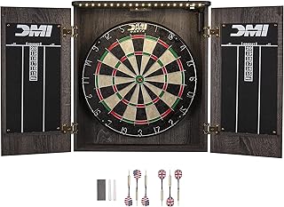 DMI Sports Paris Bristle Dartboard Cabinet Sets - Includes LED Lighting or Electronic Scoring Option, Rustic Grey (D4400W)