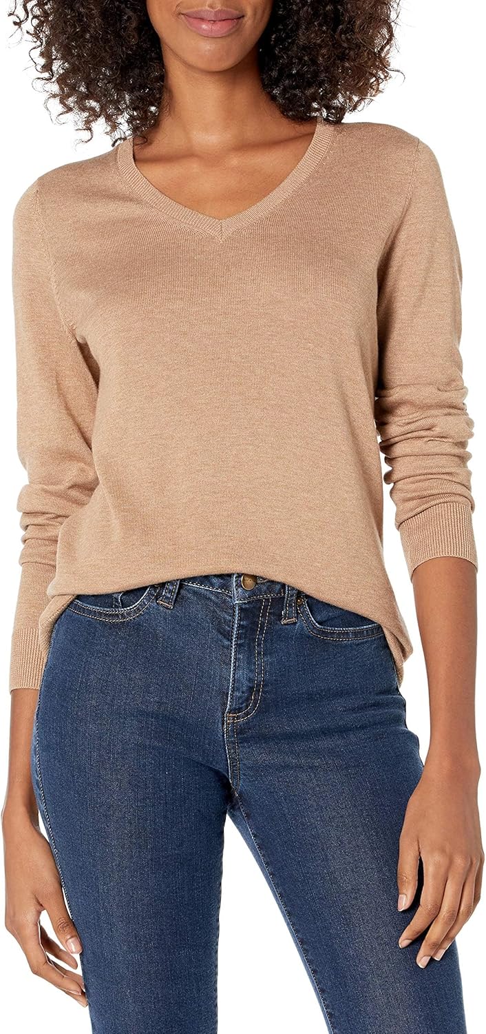 Amazon Essentials Women's Regular-Fit Lightweight Long-Sleeve V-Neck Jumper (Available in Plus Size)