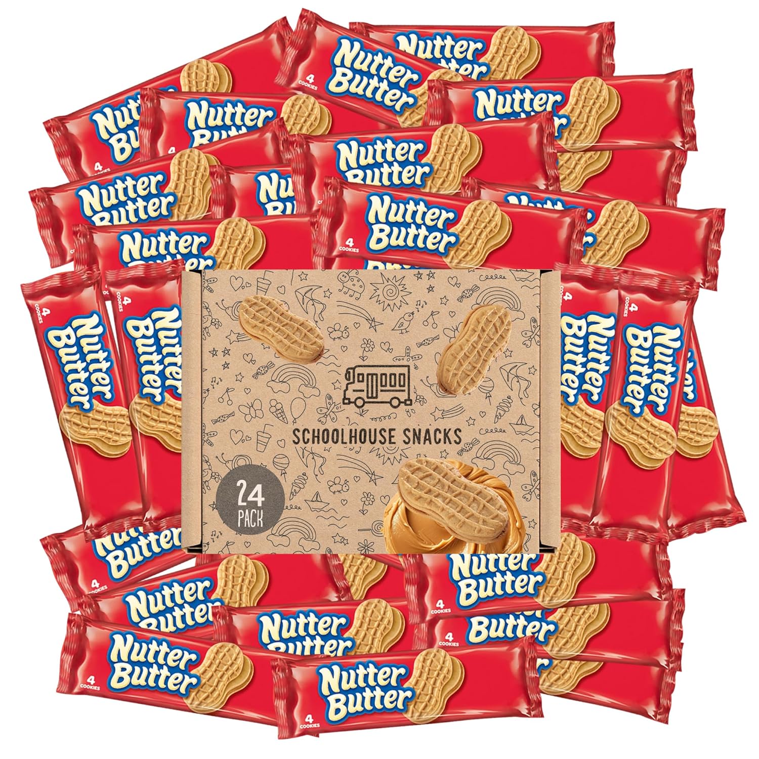 Nutter Butter Cookies - Classic Peanut Butter Sandwich Cookies, Nutter Butter Cookies Individual Packs for Snack Lovers, Delicious Crunchy Nutter Butter Perfect for Sharing bundled by Schoolhouse Snacks
