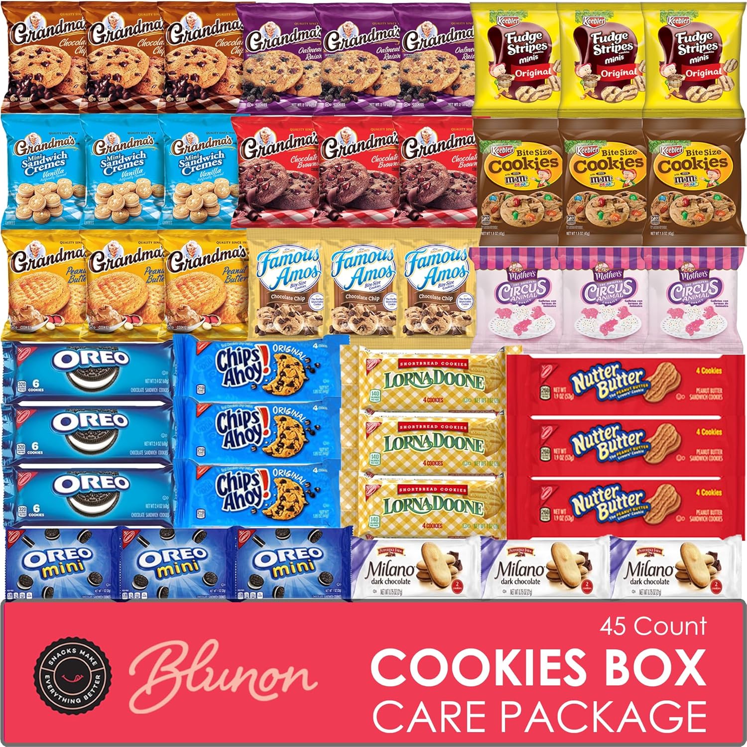 Cookies Individually Wrapped Variety Pack - Cookies Bulk Assortment Care Package Sampler Gift Box (45 Count)