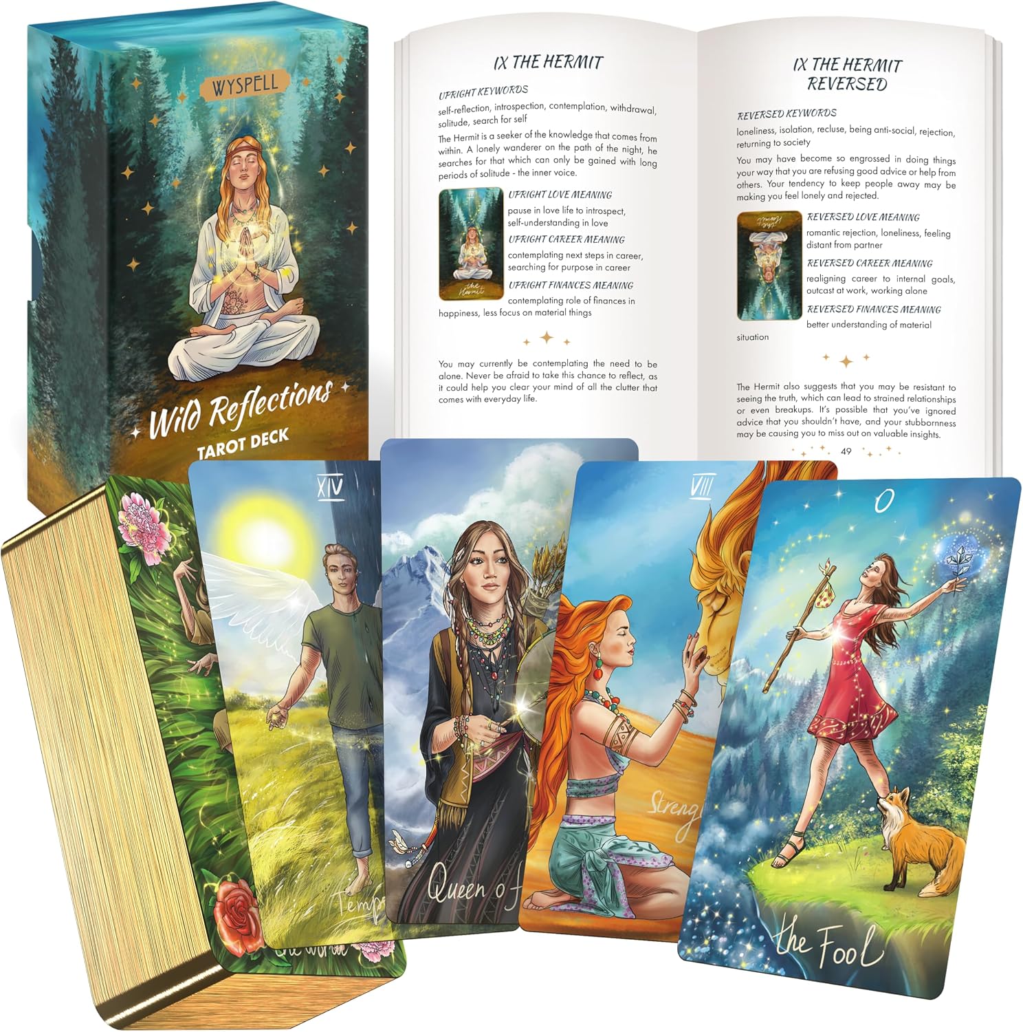 Wyspell Tarot Cards for Beginners - Wild Reflections Unique Tarot Deck with Guidebook - Nature-Inspired Cards - Traditional Symbolism - Beautiful & Modern Tarot Decks