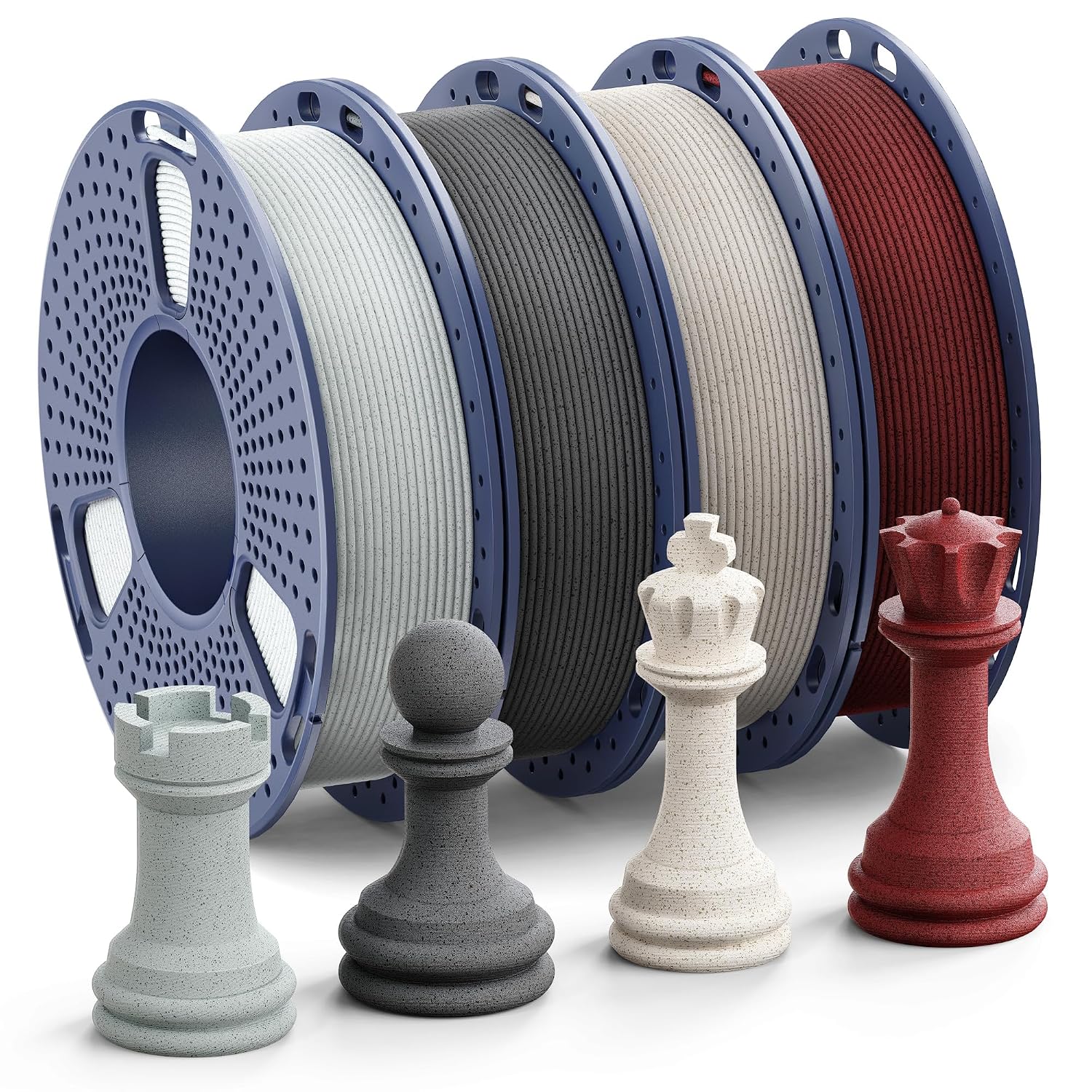 Marble PLA Filament 1.75mm Bundle, 3D Printer Filament Bundle Multicolor, Individually Vacuum Packed, 250g Spool, 4 Rolls, Ashen Concrete+Shadow Storm+Forest Green+Brick Red