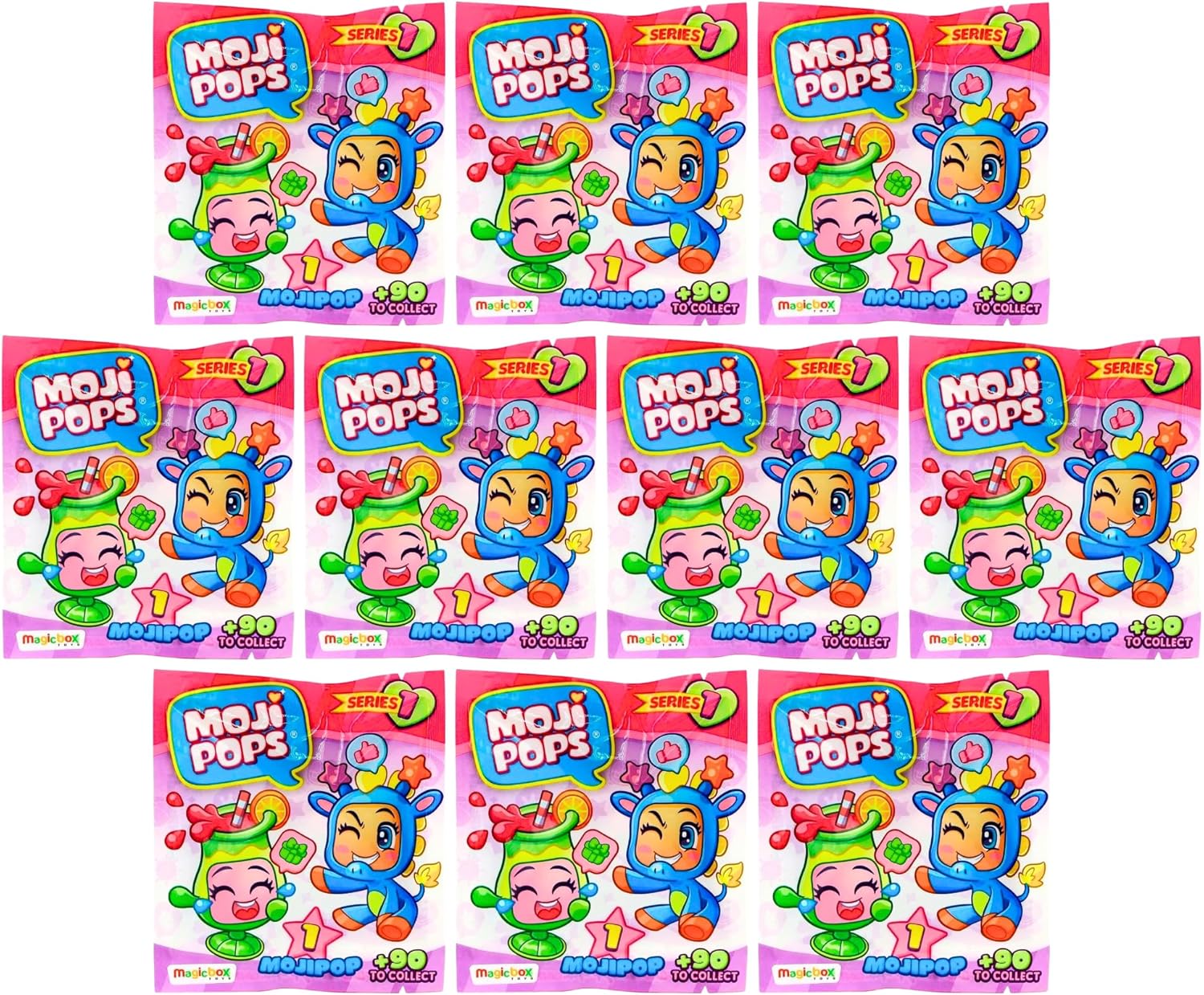 Moji Pops Series 1 Blind Bags Collectable Miniature Mystery Figures Magic Box Int - Pack of 10
