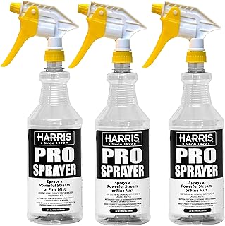 HARRIS Professional Spray Bottle 32oz (3-Pack), All-Purpose for Cleaning and Plants with Clear Finish, Pressurized Sprayer, Adjustable Nozzle and Measurements
