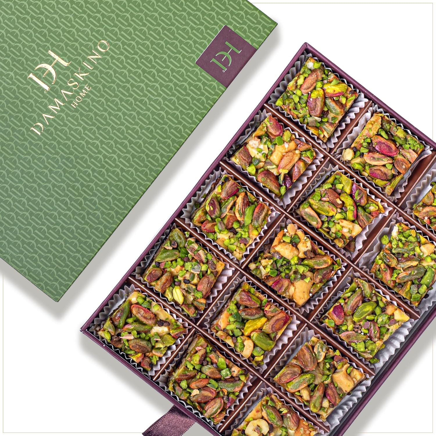 Damaskino Home Medjool Date Pistachio Gift Box 10.5oz - 15 Pieces of Dates Mixed with Premium Pistachios & True Cardamom