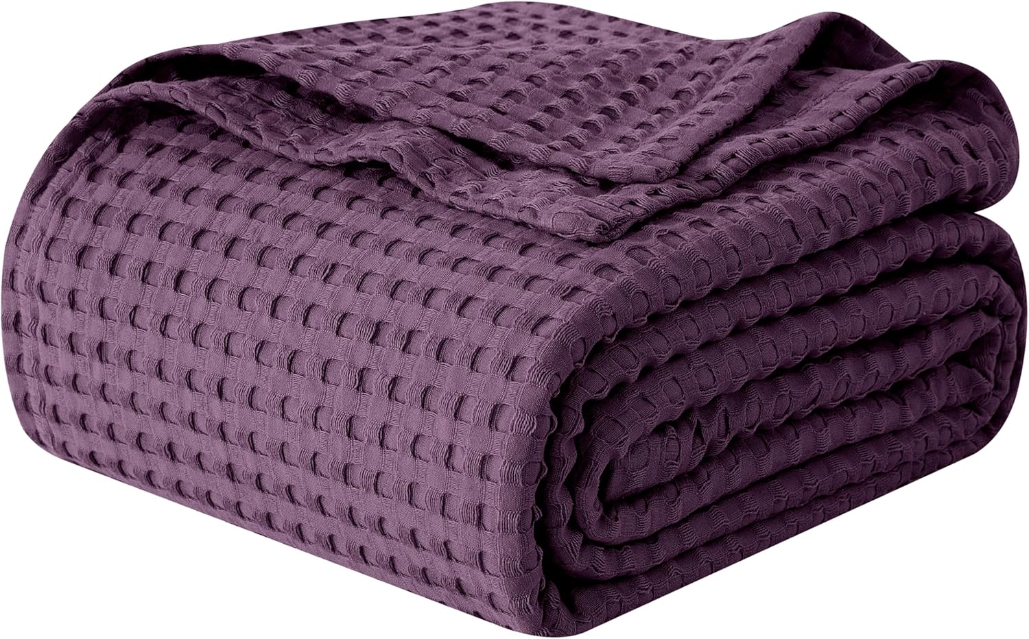Elegant Comfort Premium 100% Cotton Waffle Blanket - Lightweight Breathable Waffle Weave Bed Blanket - Soft and Warm All Season Blanket for Couch, Sofa and Bed, Full Size 88x88 Inches, Purple