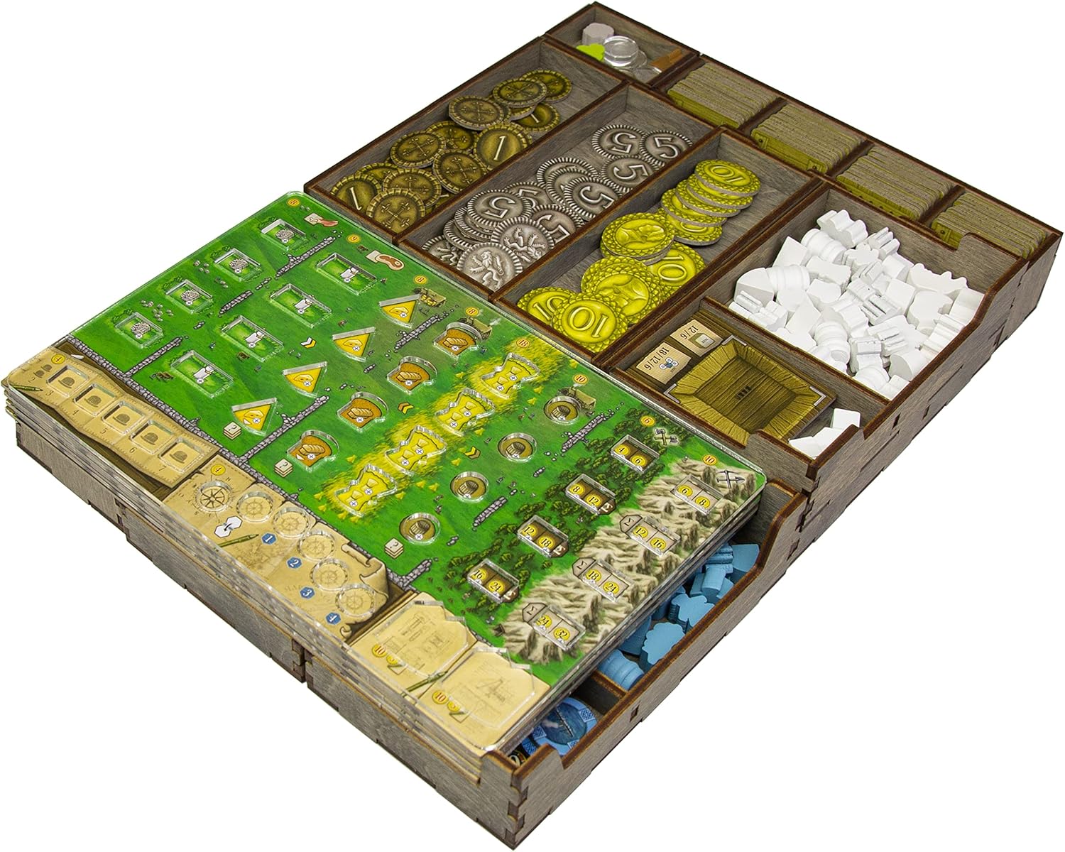 SMONEX Organizer Compatible with Clans of Caledonia Board Game Intended for New Reprint of The Game - Board Game Insert Made from Natural Plywood