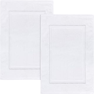 Utopia Towels Cotton Banded Rug Bath Mats, [Not a Bathroom Rug] 21x34 Inches, 100% Ring Spun Cotton - Highly Absorbent and Machine Washable Shower Bathroom Floor Towel, White, 2 Pack