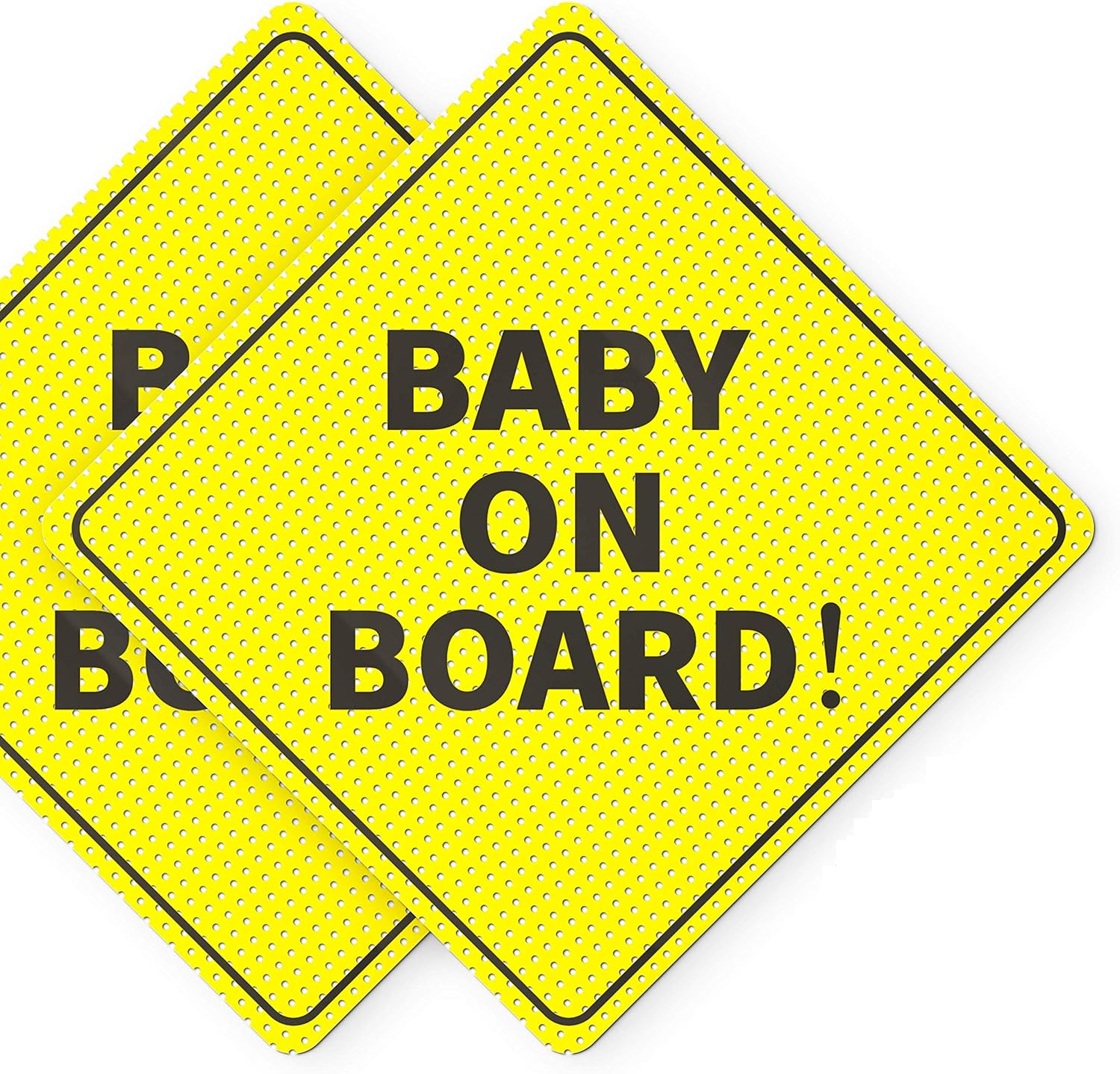 Baby On Board Sign for Car - 2 Pack, 5" x 5" - Ideal Baby On Board Sticker for Cars - Bright Yellow and See-Through When Reversing - Perfect for Baby, Toddler, Kid, Child - Durable and Strong Adhesive