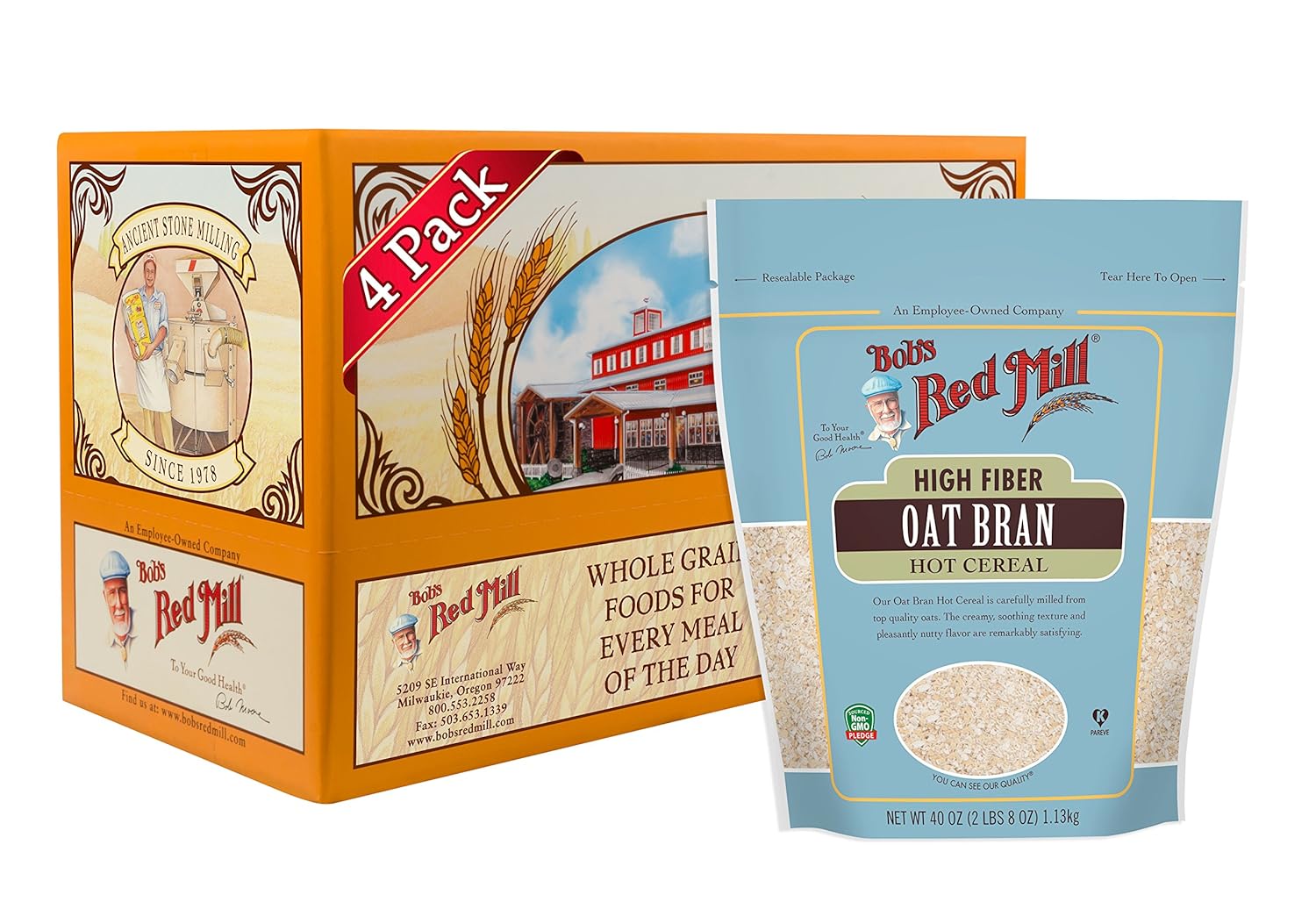 Bob's Red Mill Oat Bran, 40oz (Pack of 4) - Non GMO, Vegan, Kosher