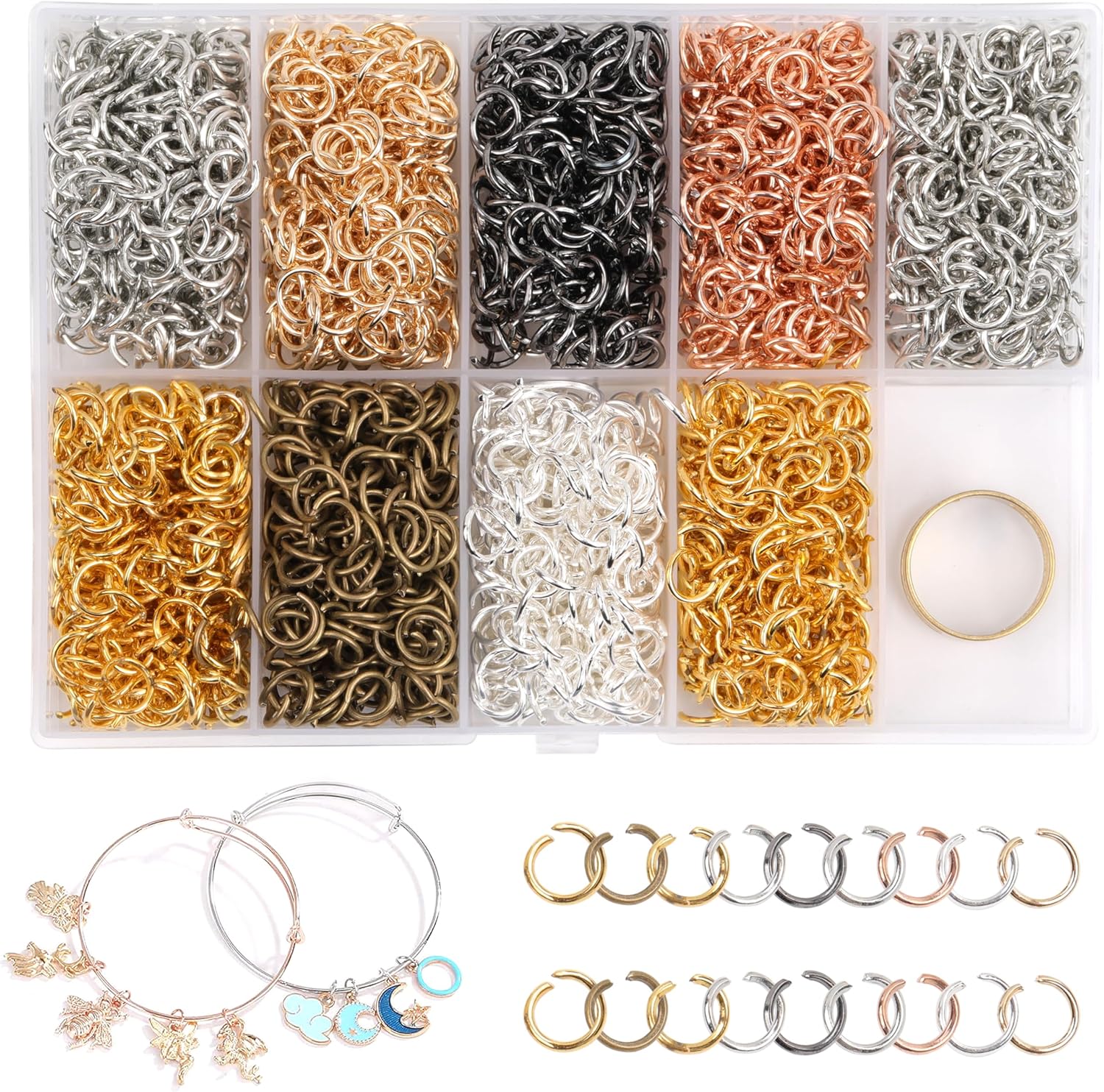 6 mm Jump Rings for Jewelry Making 7 Colors 1800 Pcs Stainless Steel Jump Rings with Open/Close Tools for Necklace Bracelet Repair Keychains Jewelry Making Supplies(6mm/0.24")
