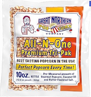 10oz Popcorn Machine Popcorn Packets - All-in-One Movie Theater Style Popcorn Kernels, Salt, and Oil Packs by Great Northern Popcorn (24 Case)