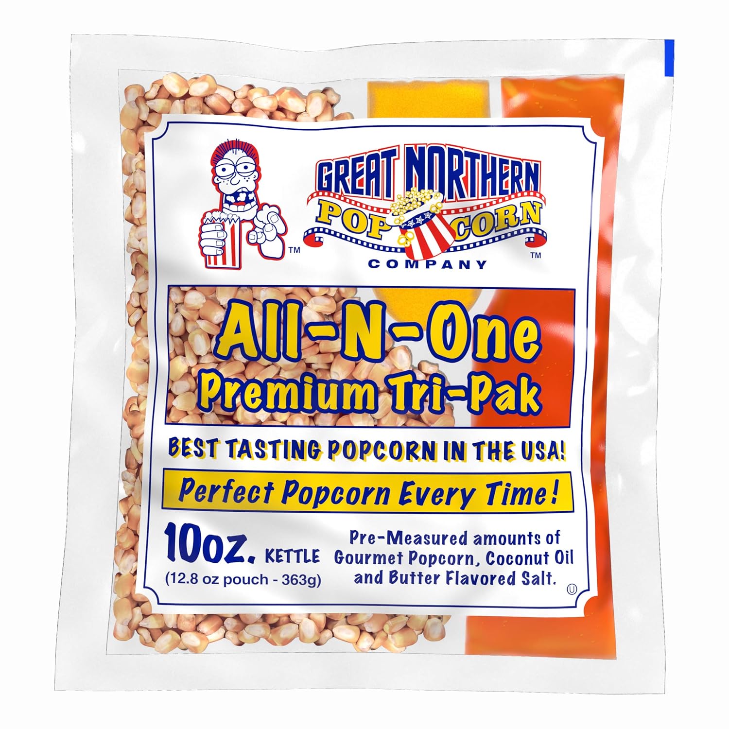 10oz Popcorn Machine Popcorn Packets - All-in-One Movie Theater Style Popcorn Kernels, Salt, and Oil Packs by Great Northern Popcorn (24 Case)