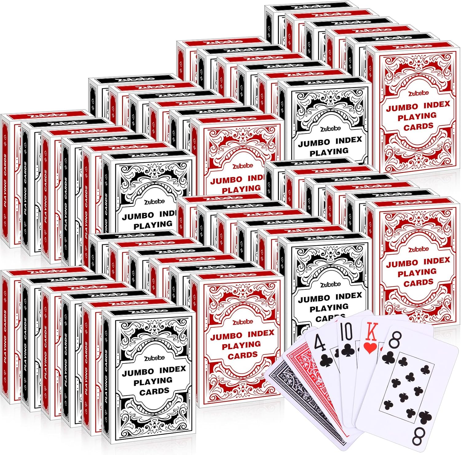 Zubebe 48 Pack Playing Cards Bulk Deck of Cards Jumbo Index Red and Black Standard Playing Poker Size Travel Playing Item for Activities Party Supplies Games Novelty Gift