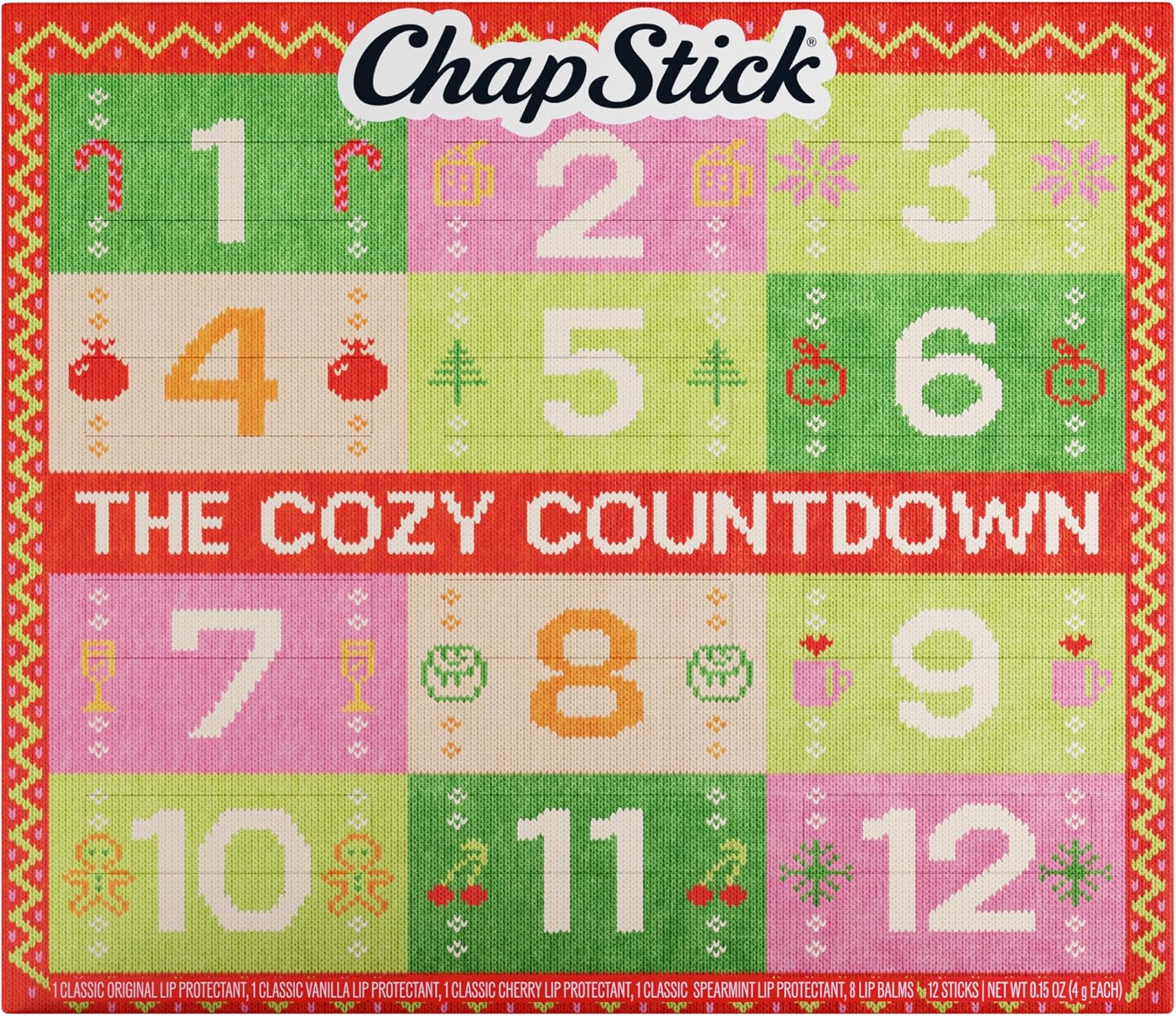 ChapStick Advent Calendar 2025 – Cozy Countdown to Christmas, Variety 12-Pack Lip Balm Gift Set, Holiday Gifts for Women, Men, Teens, Coworkers, Grandpa & Grandma, 0.15 Oz Each