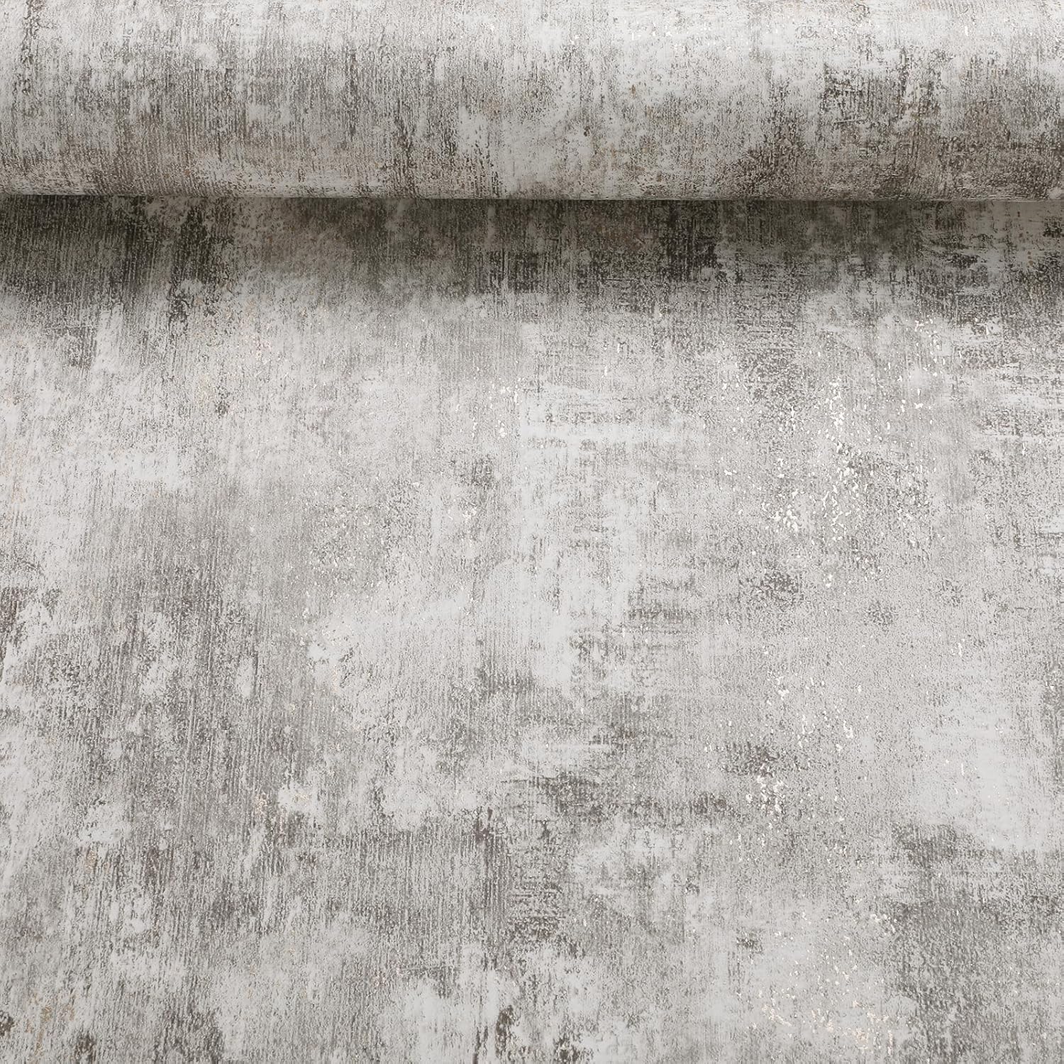 Concrete Wallpaper - Grey Wallpaper for Living Room, Bedroom, Fireplace - Gothic Decorative Luxury Wall Paper with Distressed Pattern, Textured Finish & Metallic Detailing