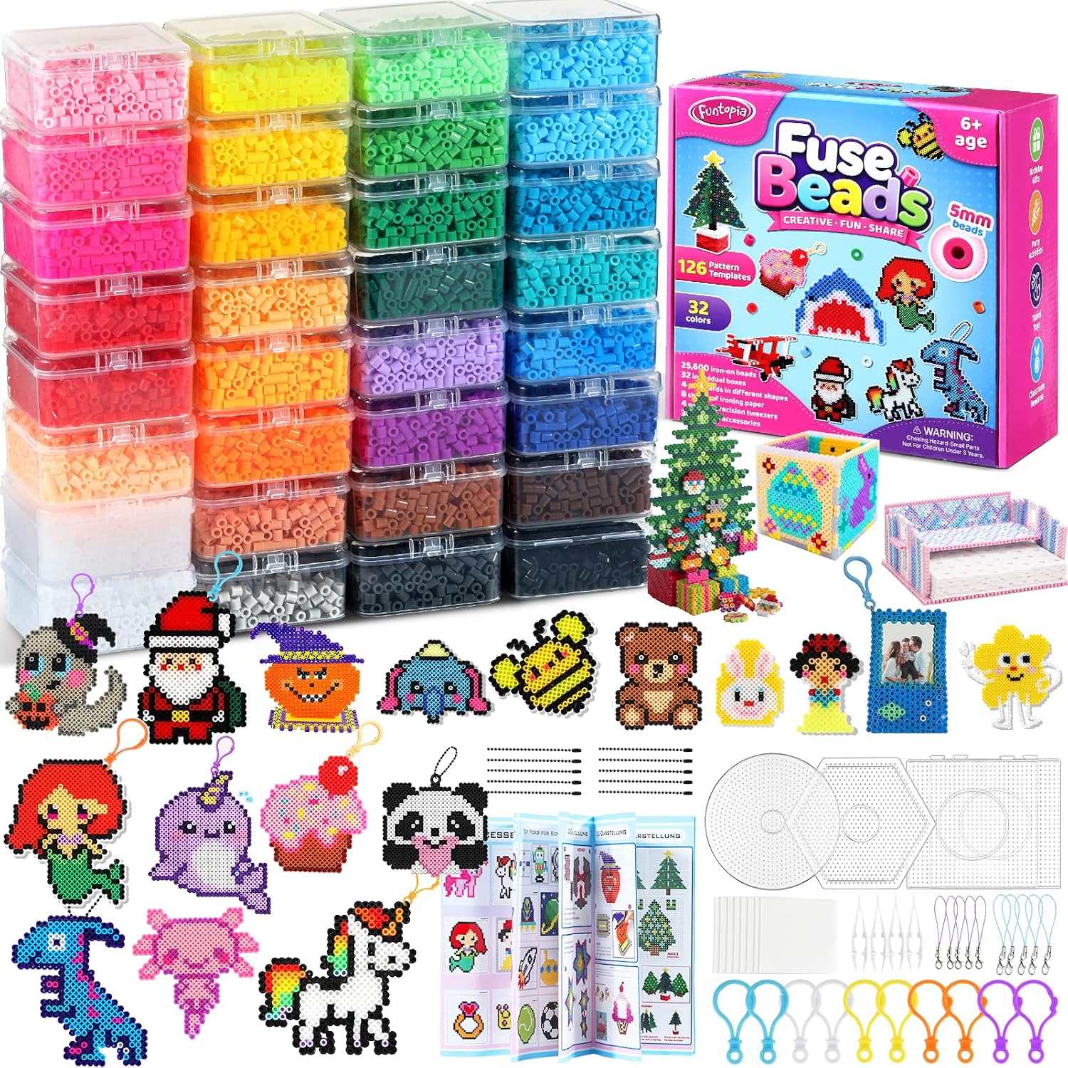 Funtopia 25600pcs Fuse Beads Kit, 5mm Melty Beads for Kids Crafts 32 Colors