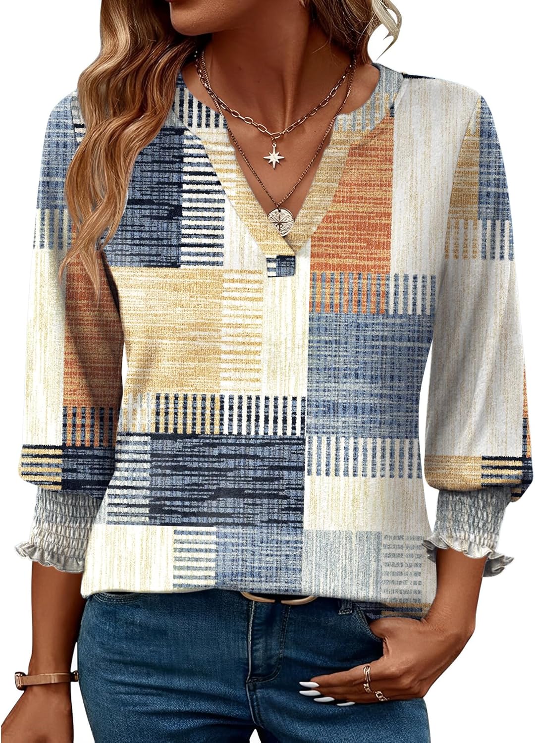 LOMON Women's 2025 Fashion Tops 3/4 Length Sleeve Business Casual Blouses Summer Tees Shirts