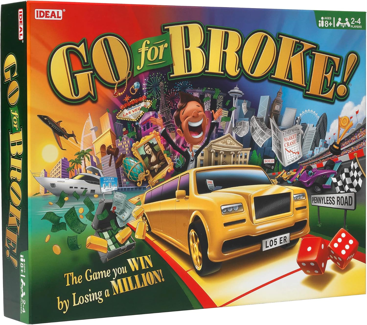 IDEAL, Go for Broke: The Game You Win By Losing a Million, Classic Games, for 2-4 Players, Ages 8+