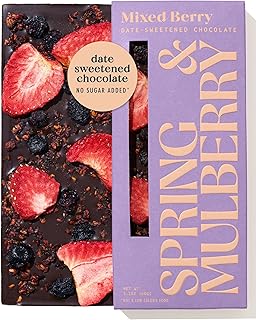 Spring & Mulberry Dark Chocolate Bars - Refined Sugar Free Dark Chocolate Sweetened with Dates, Healthy Chocolate, Plant Based Chocolate, Dairy Free Chocolate, Cacao Chocolate Bar - Mixed Berry 3 Pack