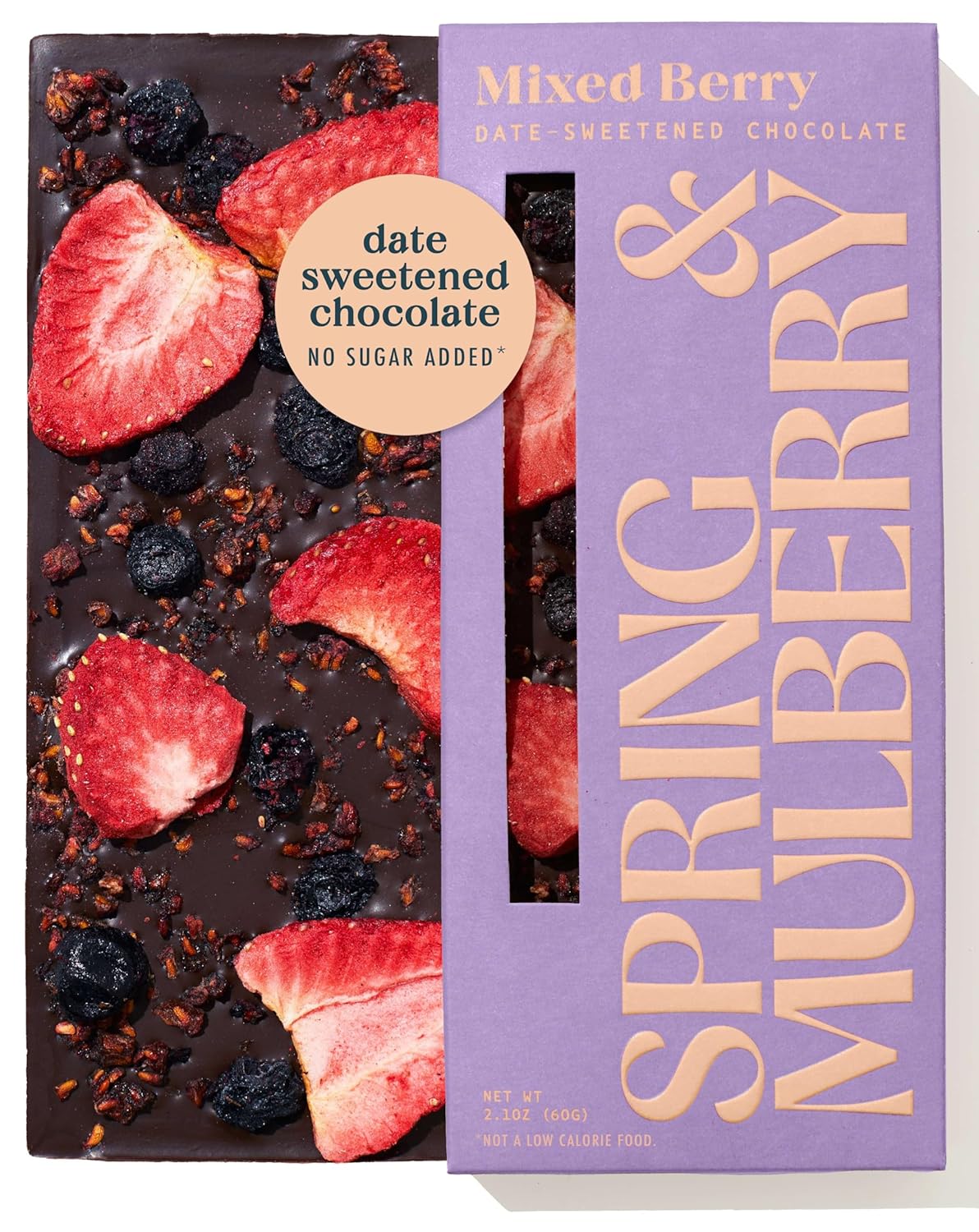 Spring & Mulberry Dark Chocolate Bars - Refined Sugar Free Dark Chocolate Sweetened with Dates, Healthy Chocolate, Plant Based Chocolate, Dairy Free Chocolate, Cacao Chocolate Bar - Mixed Berry 3 Pack