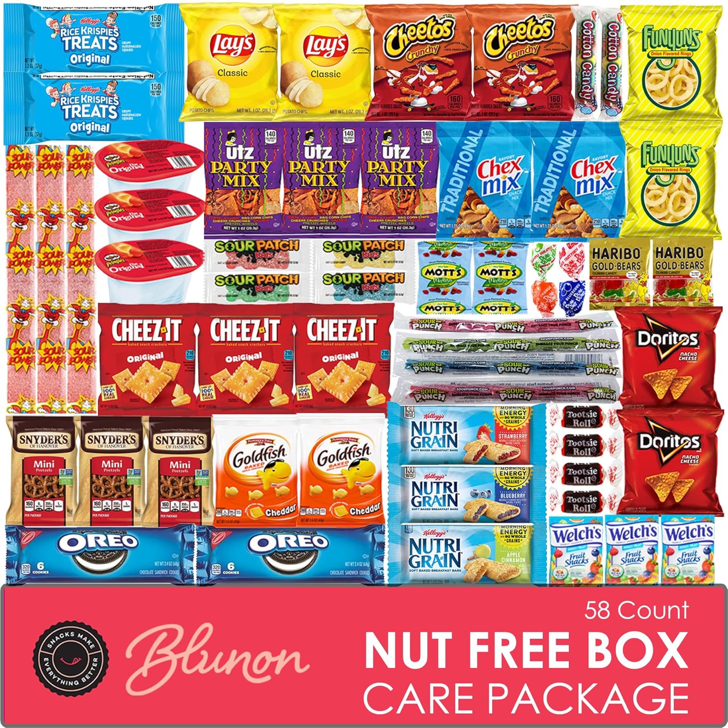 Peanut Free Snacks & Tree Nut-Free Snacks Variety Pack - Allergy Friendly Snacks for Kids Individually Wrapped - Cookies, Candy, Crackers, Chips - Bulk Assortment (58 Count)