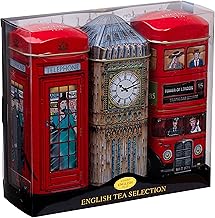 New English Teas British Souvenir 3x Tea Tins with 42 English Breakfast Teabags - Big Ben, London Bus, Telephone Box, UK Foods