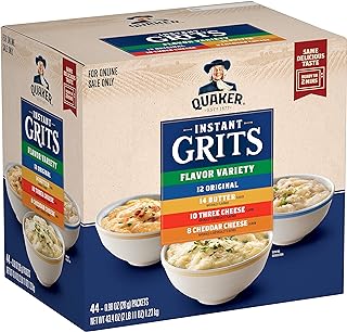 Quaker Instant Grits, 4 Flavor Variety Pack, 0.98oz Packets,44 Count (Pack of 1)