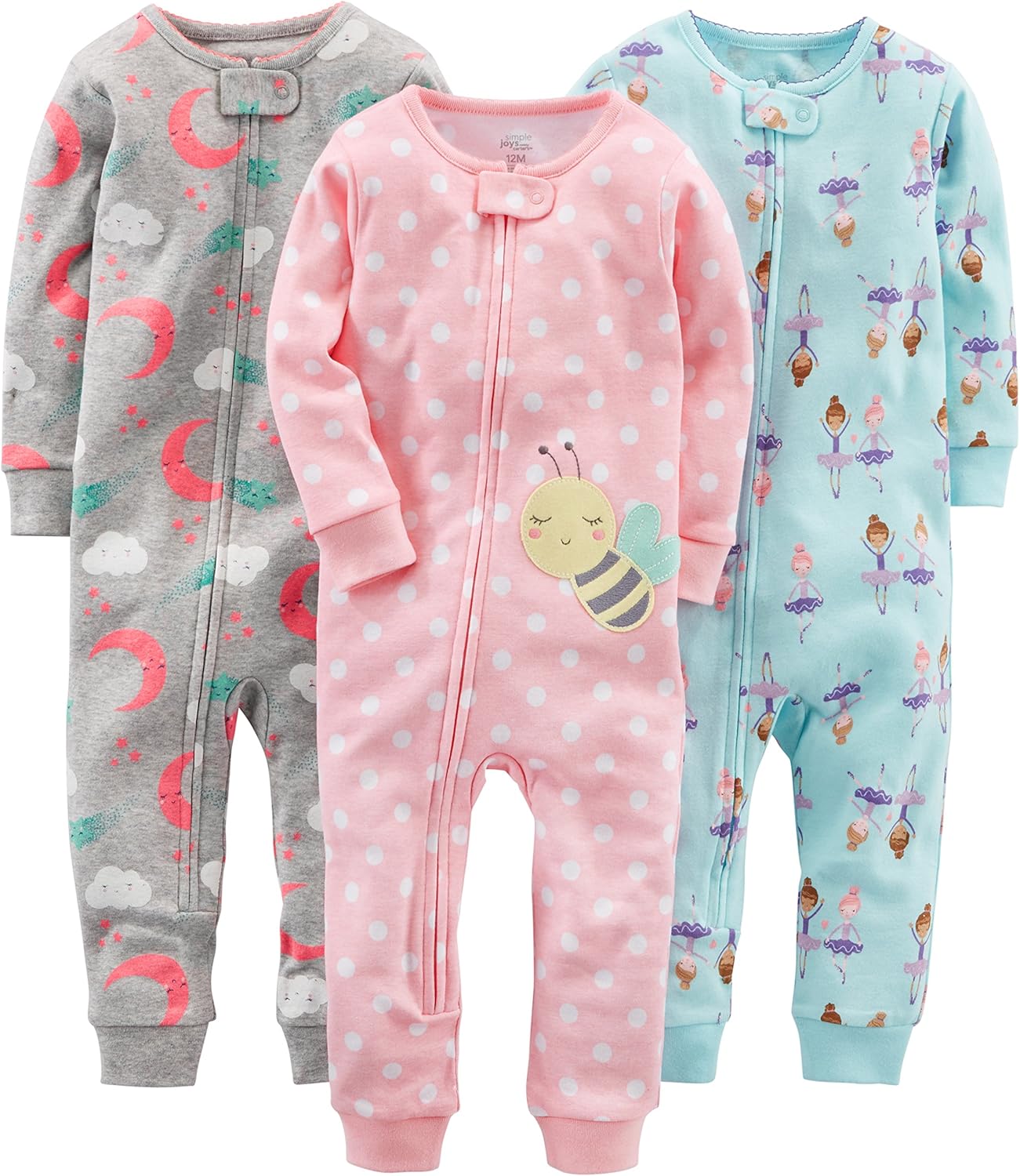 Simple Joys by Carter's Girls' 3-Pack Snug Fit Footless Cotton Pajamas