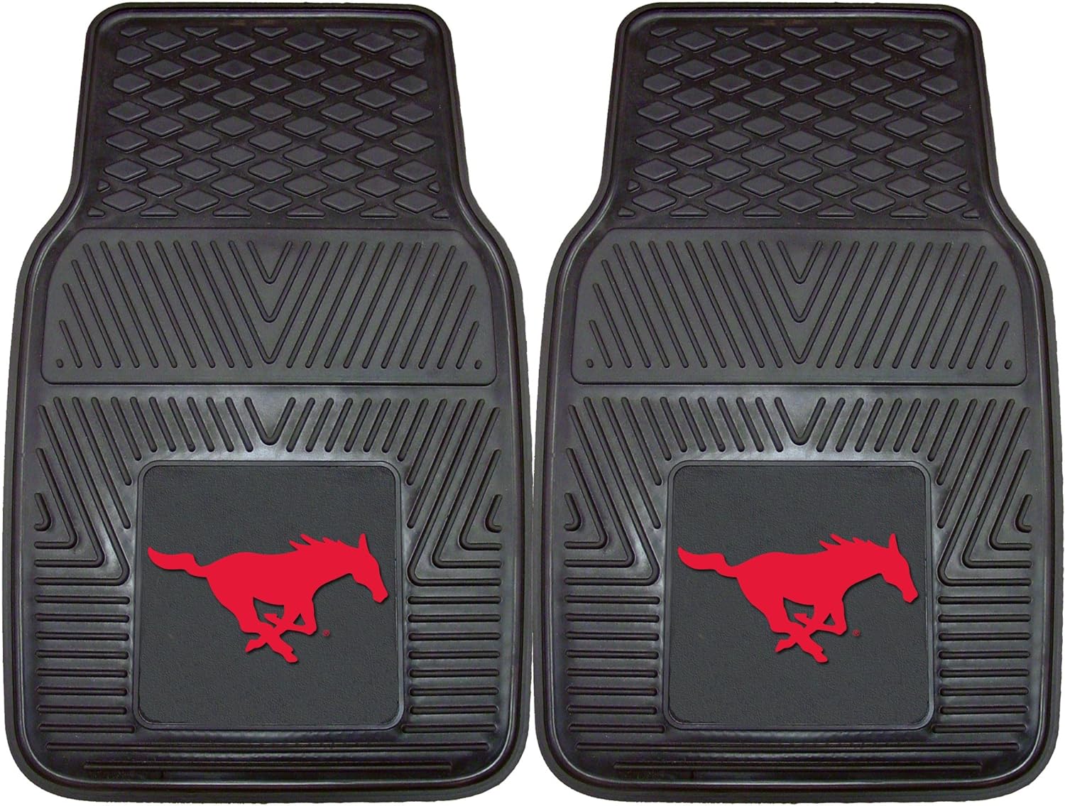 FANMATS 13010 SMU Mustangs 2-Piece Heavy Duty Vinyl Car Mat Set - 17" x 27", Front Row Floor Mats, All Weather Protection, Universal Fit, Deep Resevoir Design