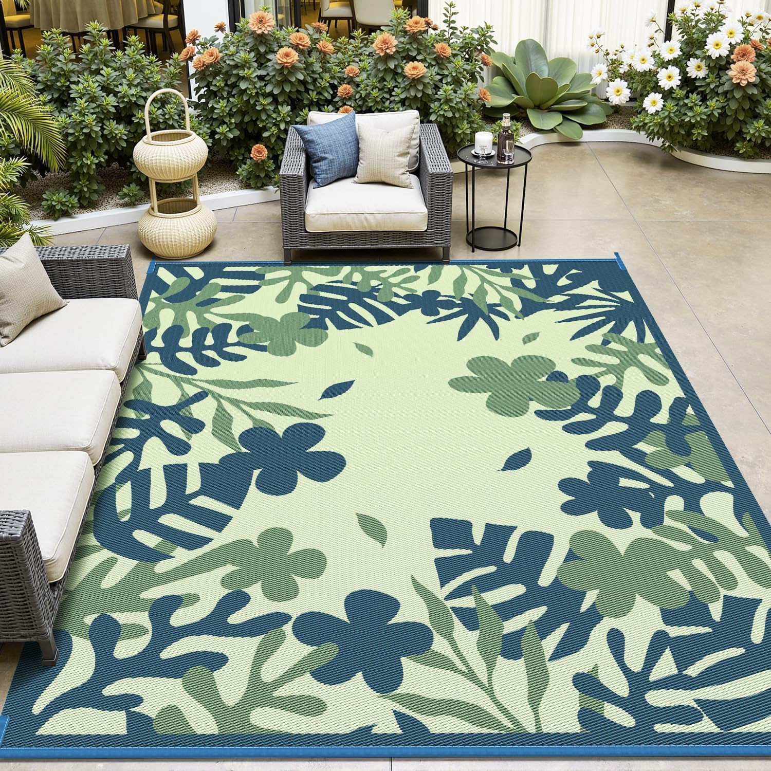 MontVoo Outdoor Rug Carpet 8x10 Waterproof-Patio Rug Mat Reversible Portable RV Camping Picnic Beach Mat Plastic Straw Rugs Outside Outdoor Area Rugs for Patio Deck Pool Deck Balcony Backyard