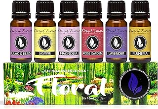 Eternal Essence Oils Floral Set of 6 Premium Fragrance Oils - Lavender, Lilac Lillies, Jasmine, Plumeria, Rose Garden, Magnolia Scented Oil - for Diffusers, Candle & Soap Making, & Aromatherapy