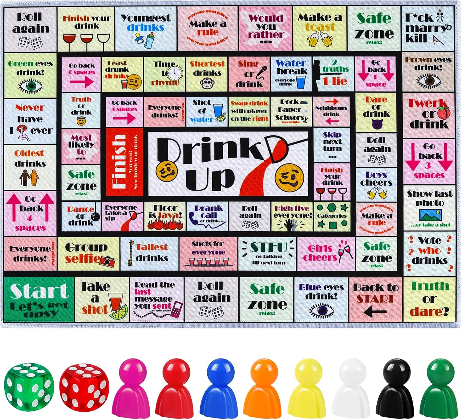 Drinking Board Games for Adults, Rubber Mat Drinking Board Game, Funny Party Interactive Drinking Games for Game Night, Birthday, Family Play or Any Occasion, Age 21+, 2-8 Players