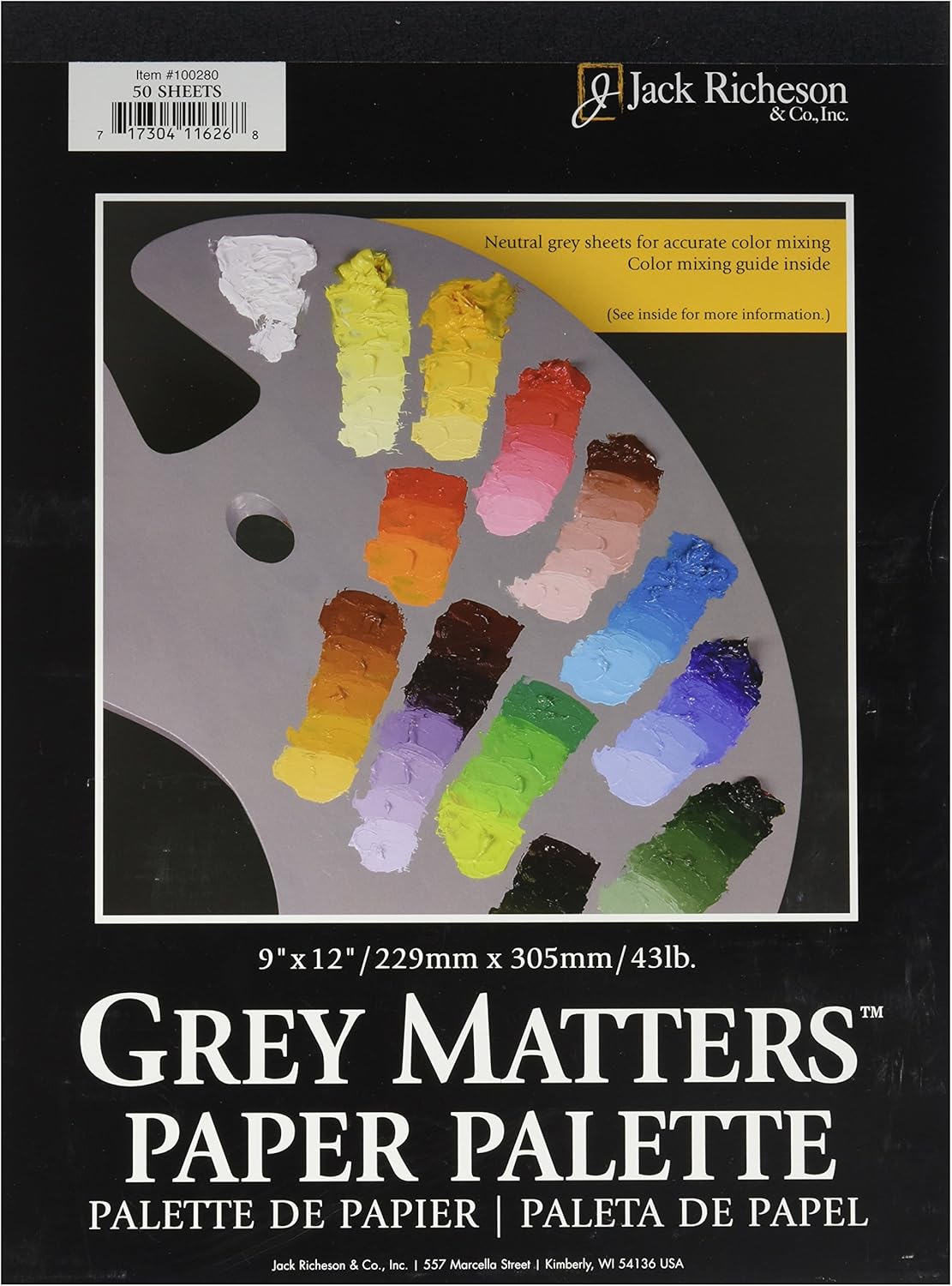 Jack Richeson Grey Matters Paper Palette (50 Sheets), 9" x 12" Paper for Paint Mixing