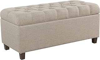 Homepop Home Decor | Tufted Ainsley Button Storage Ottoman Bench with Hinged Lid | Ottoman Bench with Storage for Living Room & Bedroom, Tan
