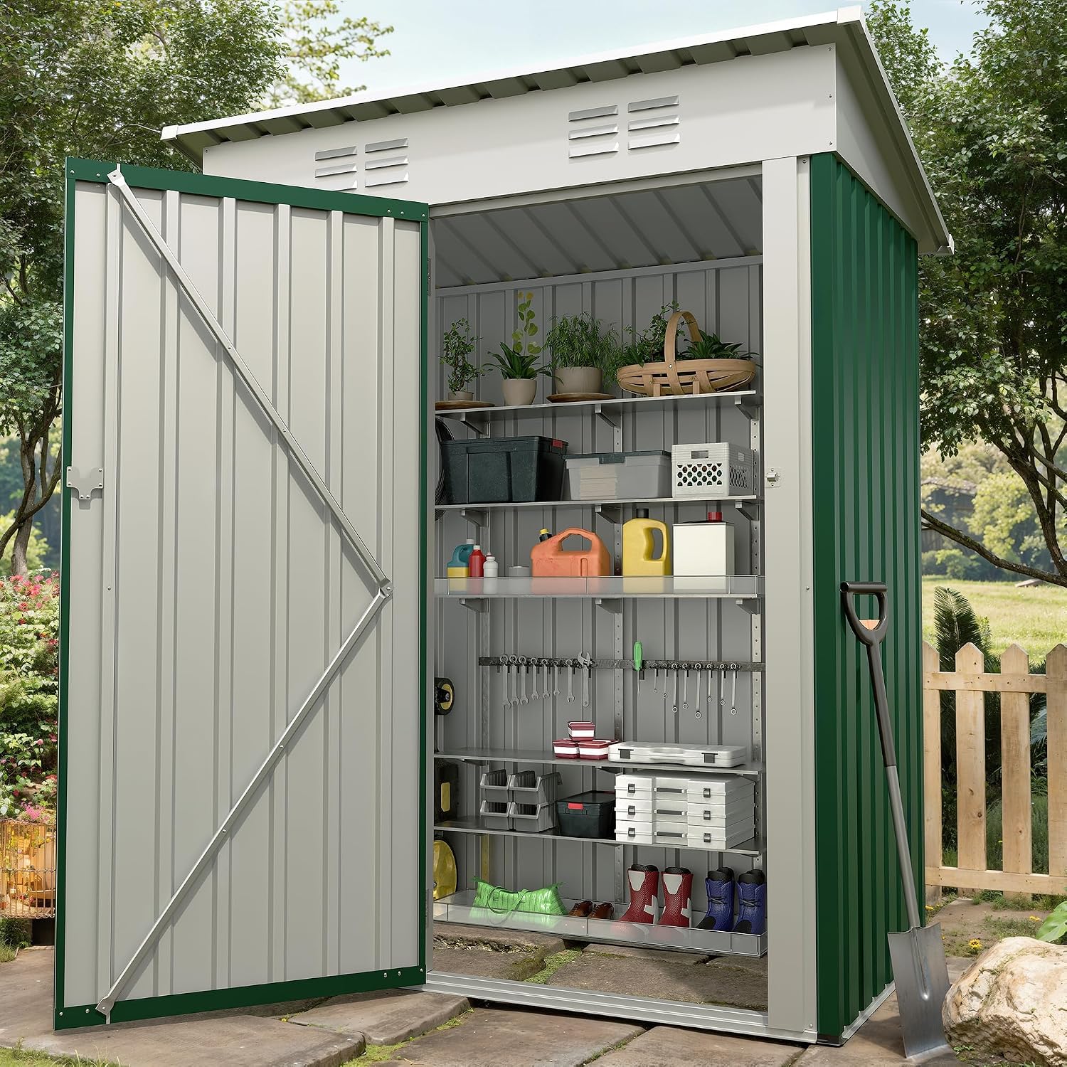 Garvee Outdoor Trash Storage Shed– 5.8x3.3 FT, Lock Latch, Sloped Roof