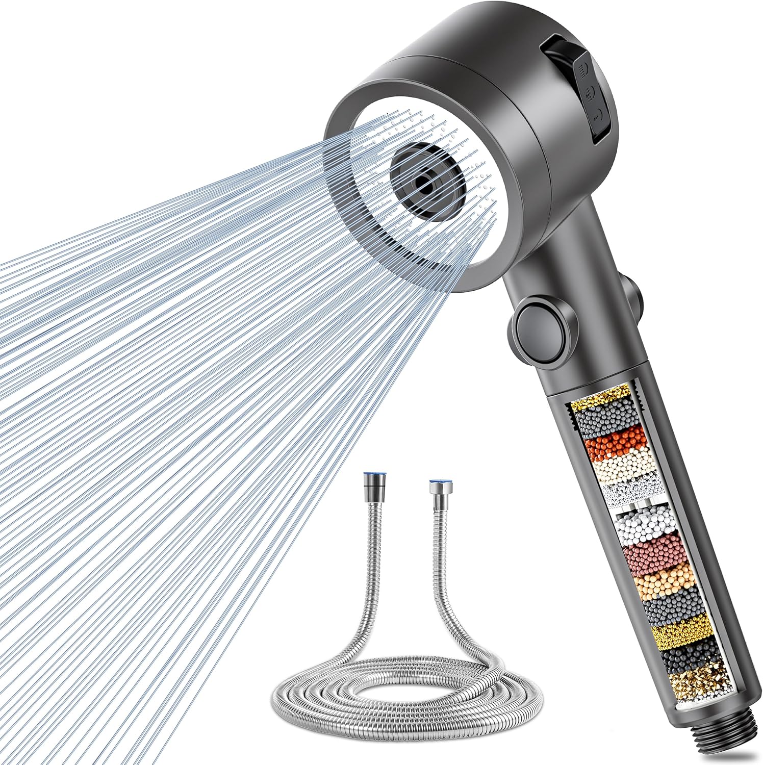 Magichome Filter Shower Head and Hose 1.5M, 20-Layer Filtration Universal Shower Head with 3 Modes, Water Saving High Pressure Hard Water Filter Showerhead for Residual Chlorine Remove