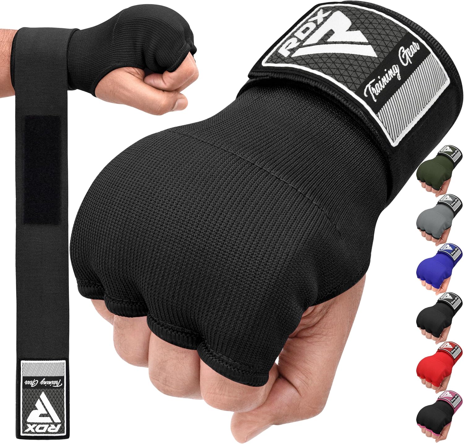 RDX Gel Boxing Hand Wraps Inner Gloves, Quick 100cm Long Wrist Straps, Elasticated, Padded Fist Hand Protection, Muay Thai MMA Martial Arts Punching Speed Bag Training Bandages, Under Mitts Handwraps