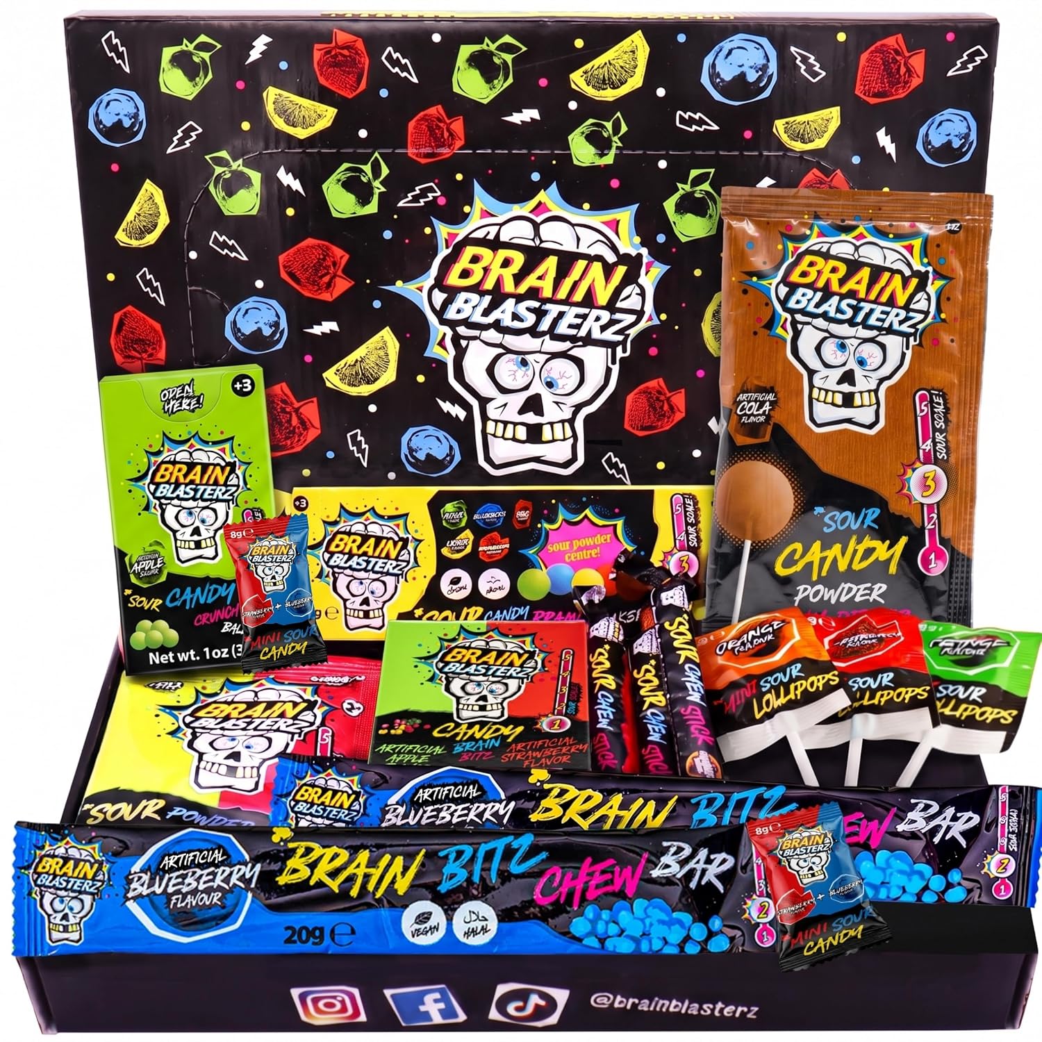 Brain Blasterz Super Sour Candy Variety Pack - 15 Pc Gift Set & Kit