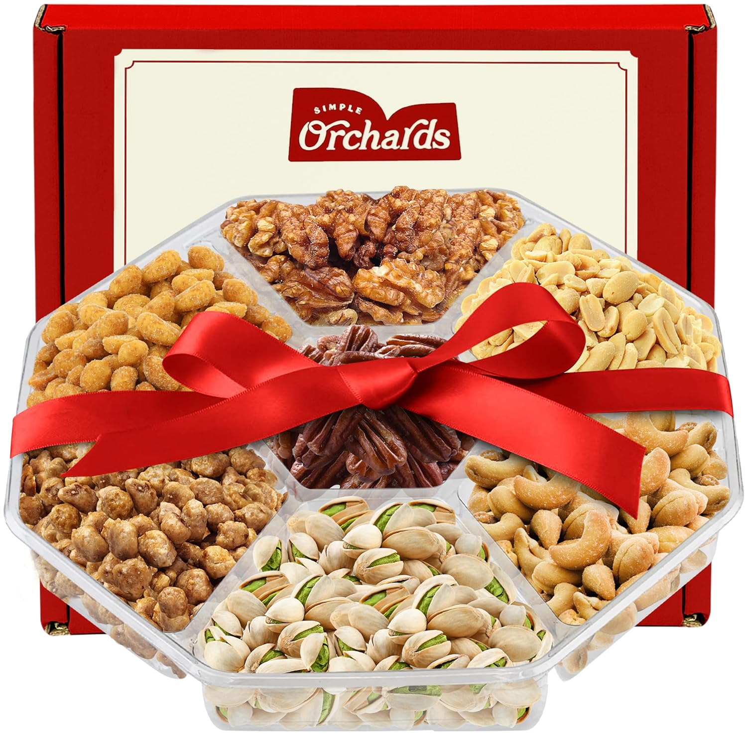 Nuts gift Basket - Delicious Mixed Cravings Gourmet Collection, Features 7 Sectional Platter with Freshly Roasted Nuts.