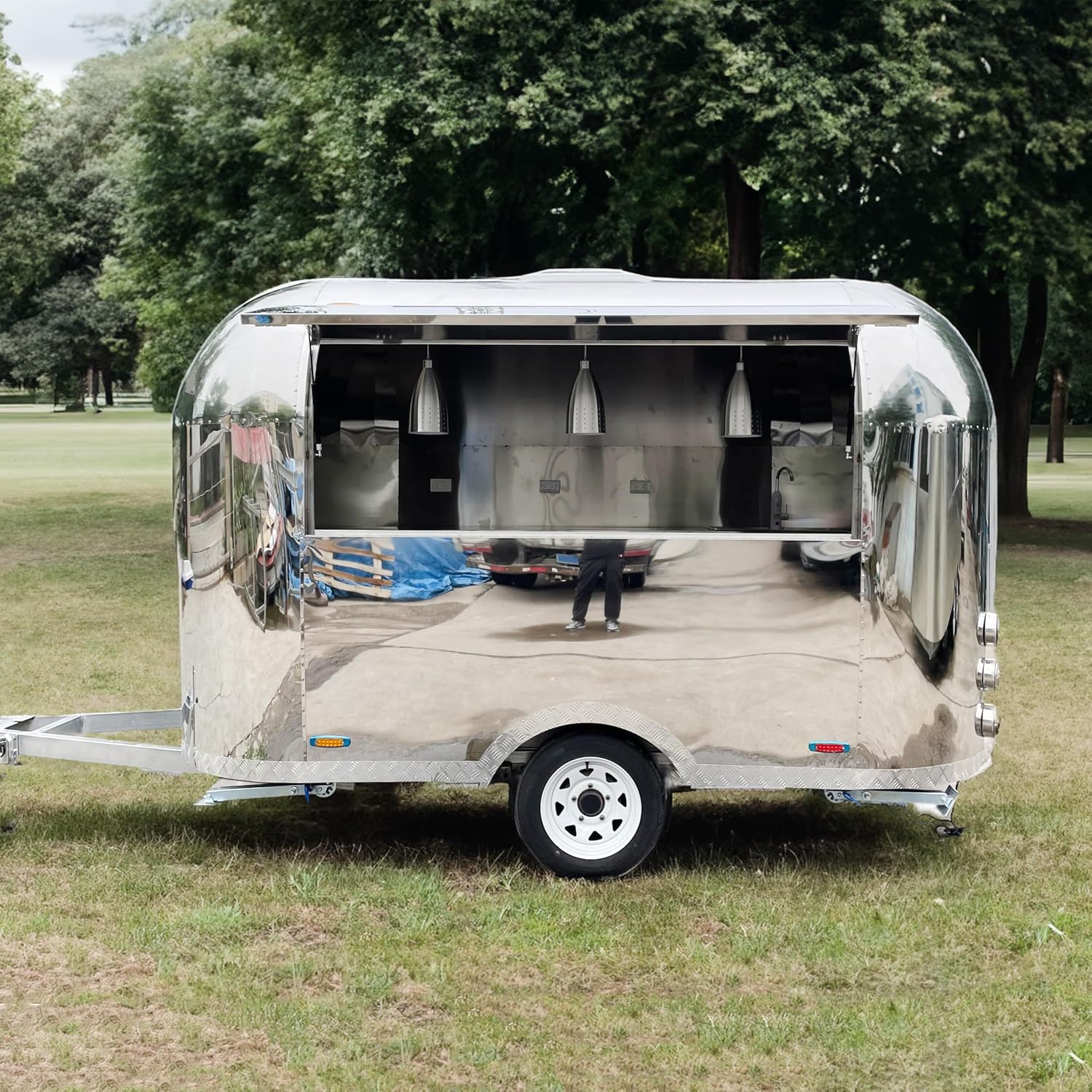 OEM 10 FT Mirror Food Trailer, Vending Trailer with Full Kitchen Equipment Deposit, Concession Food Truck for Sale Enclosed Truck with Mirror Decor, Open Air Truck with Led Light