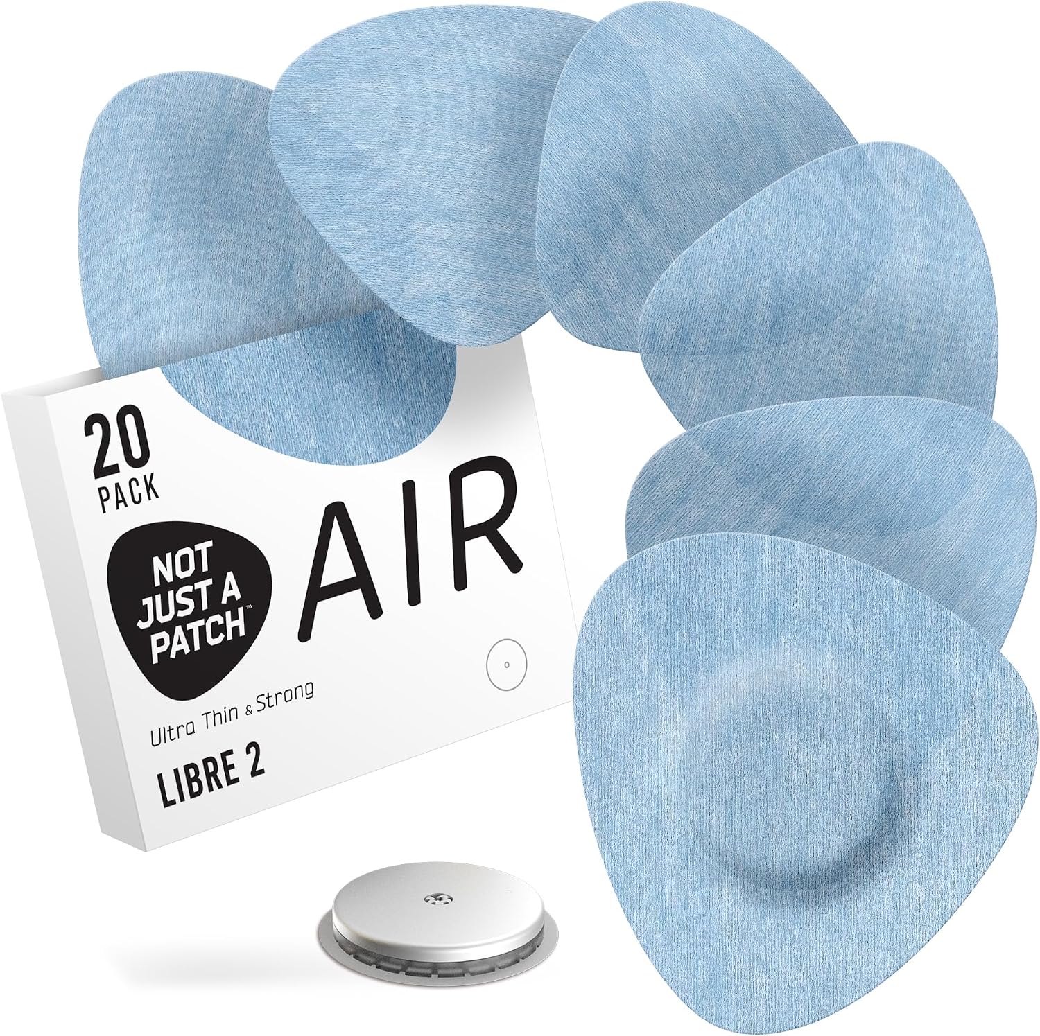 Not Just A Patch Freestyle Libre 2 Covers (20 Pack) - Thin, Strong and Light, Ultra-Long 14 Day Adhesion - Durable Lingo CGM & Libre 2 Sensor & Protector Patches - Blue